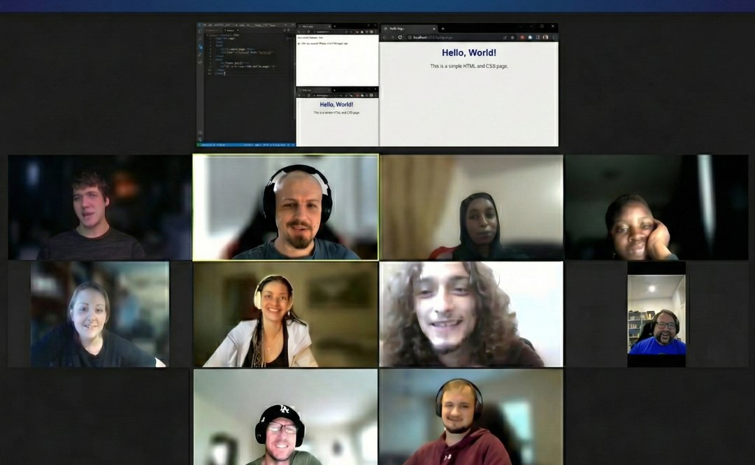 InnoTech College online classroom video call with students and instructor sharing code